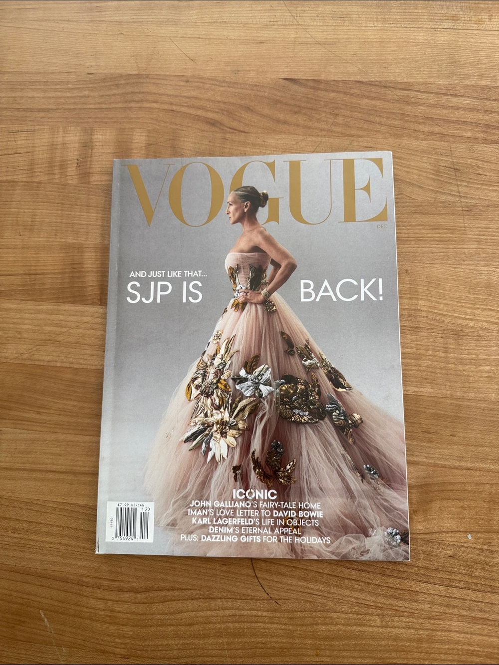 Vogue Gold-Logo Cover with Blush Pink Embellished Gown